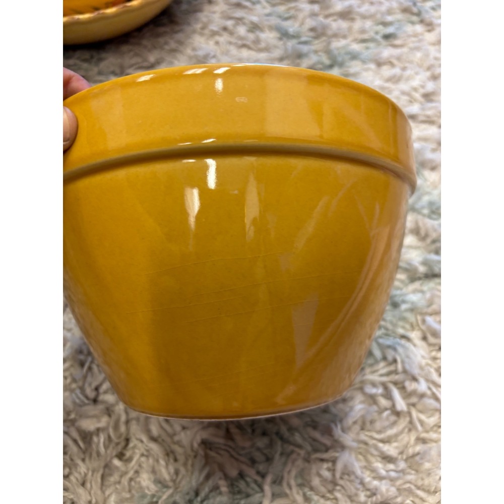 Vintage Mustard Yellow Ceramic Mixing Bowl Glossy Ochre Serving Bowl 8.5 Inch
